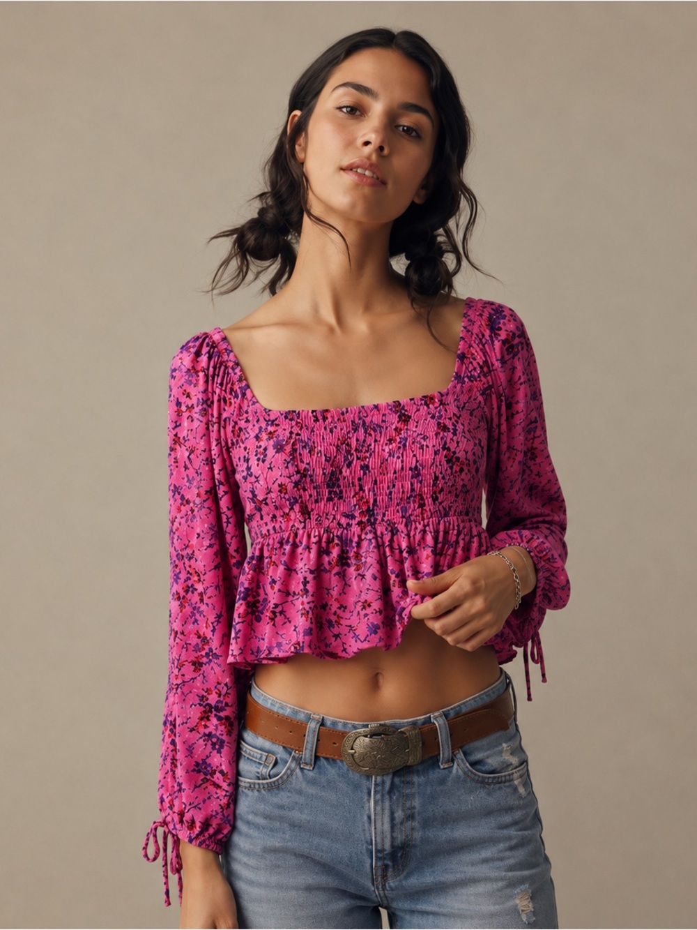 Urban Outfitters Pink Smocked Top Boho Romantic Crop Medium Summer Festival